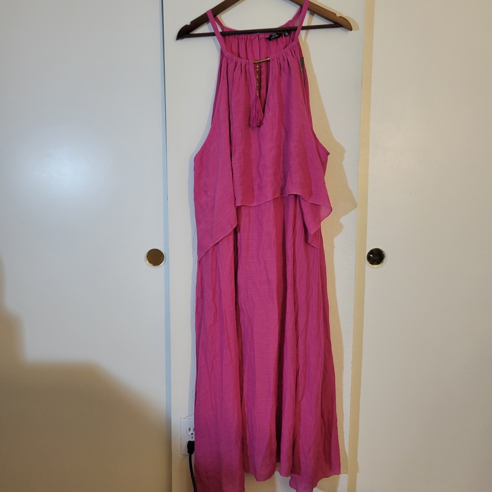 Mlle Gabrielle Vibrant Halter Boho Pink Maxi Flowy Dress